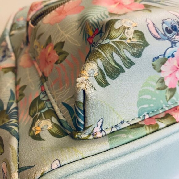 Loungefly Disney Stitch Tropical Hibiscus Floral Monstera leaf Mini Backpack EUC main image 2